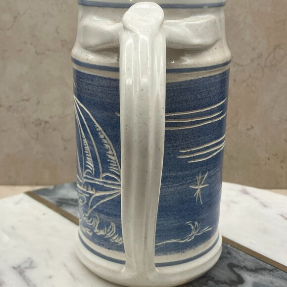 Vintage Studio Pottery Large Mug Wheel Thrown Hand Carved Artist Guegan - Picture 5 of 10